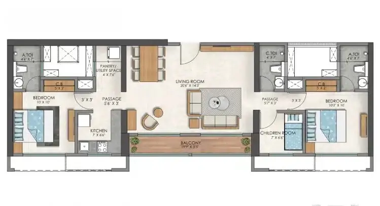 Ashar Pulse 2.5 BHK Duo Large Floor Plan 886 sqft Majiwada Thane